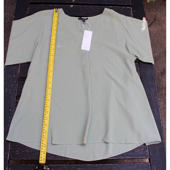 New w/Tags - Eileen Fisher Silk Georgette Crepe V-Neck Top, color SEA, Sml - Picture 9 of 12